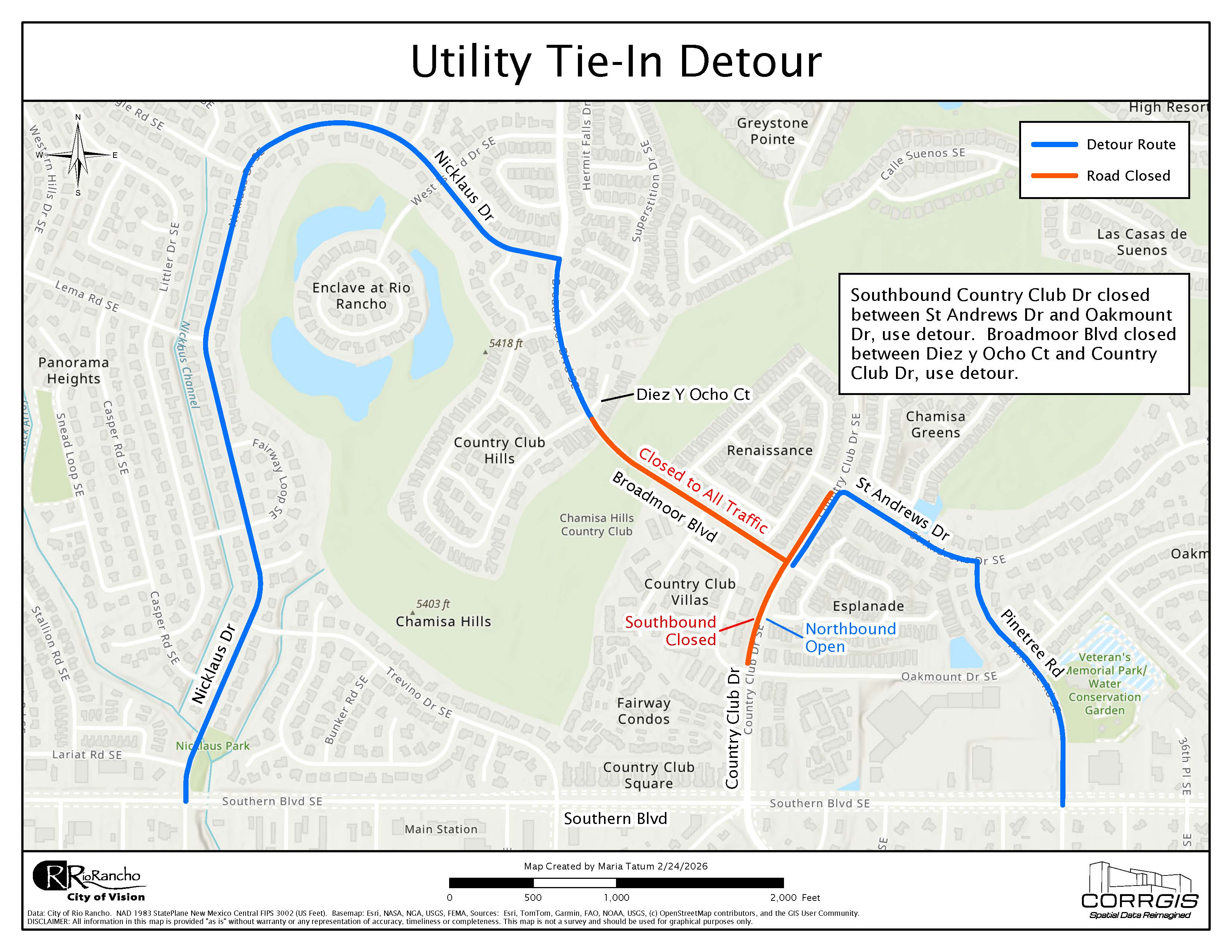 Utility Tie-In Detour Country Club Map